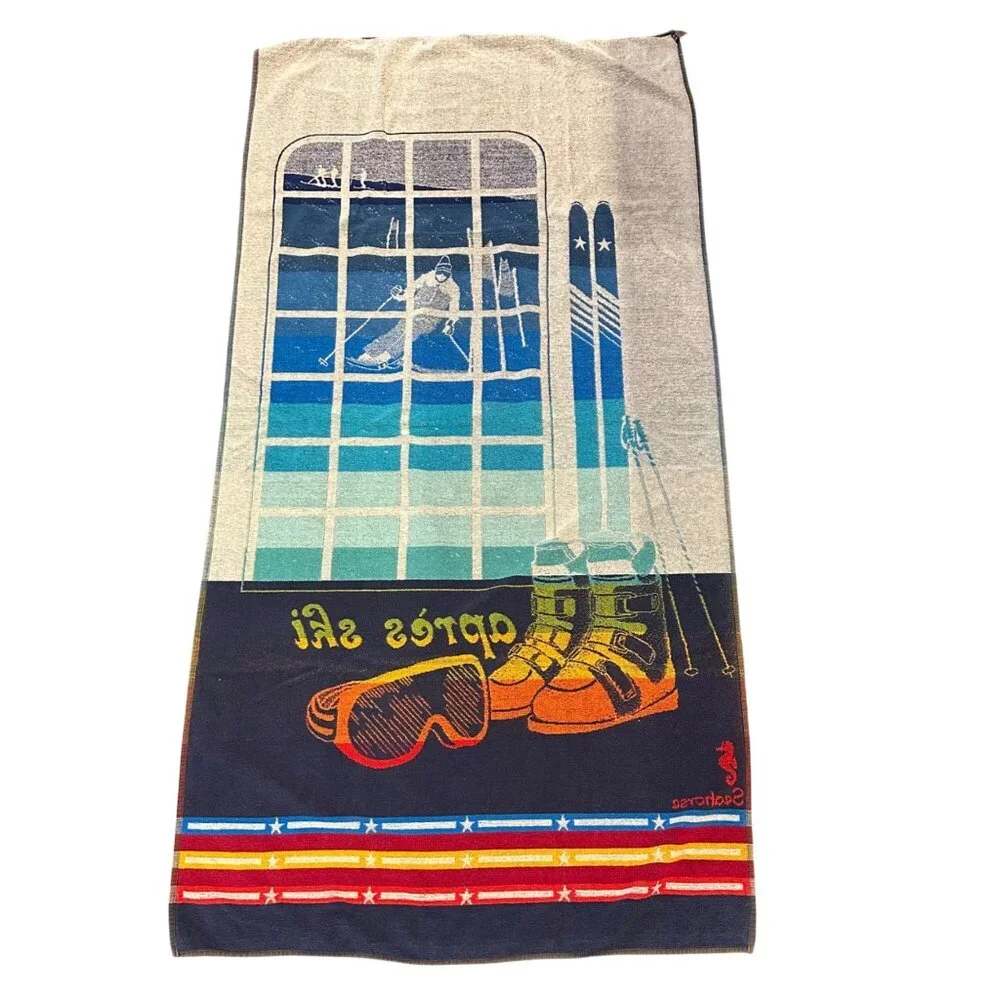 Vtg Seahorse Apres Ski Theme Retro Rainbow Beach Towel 64